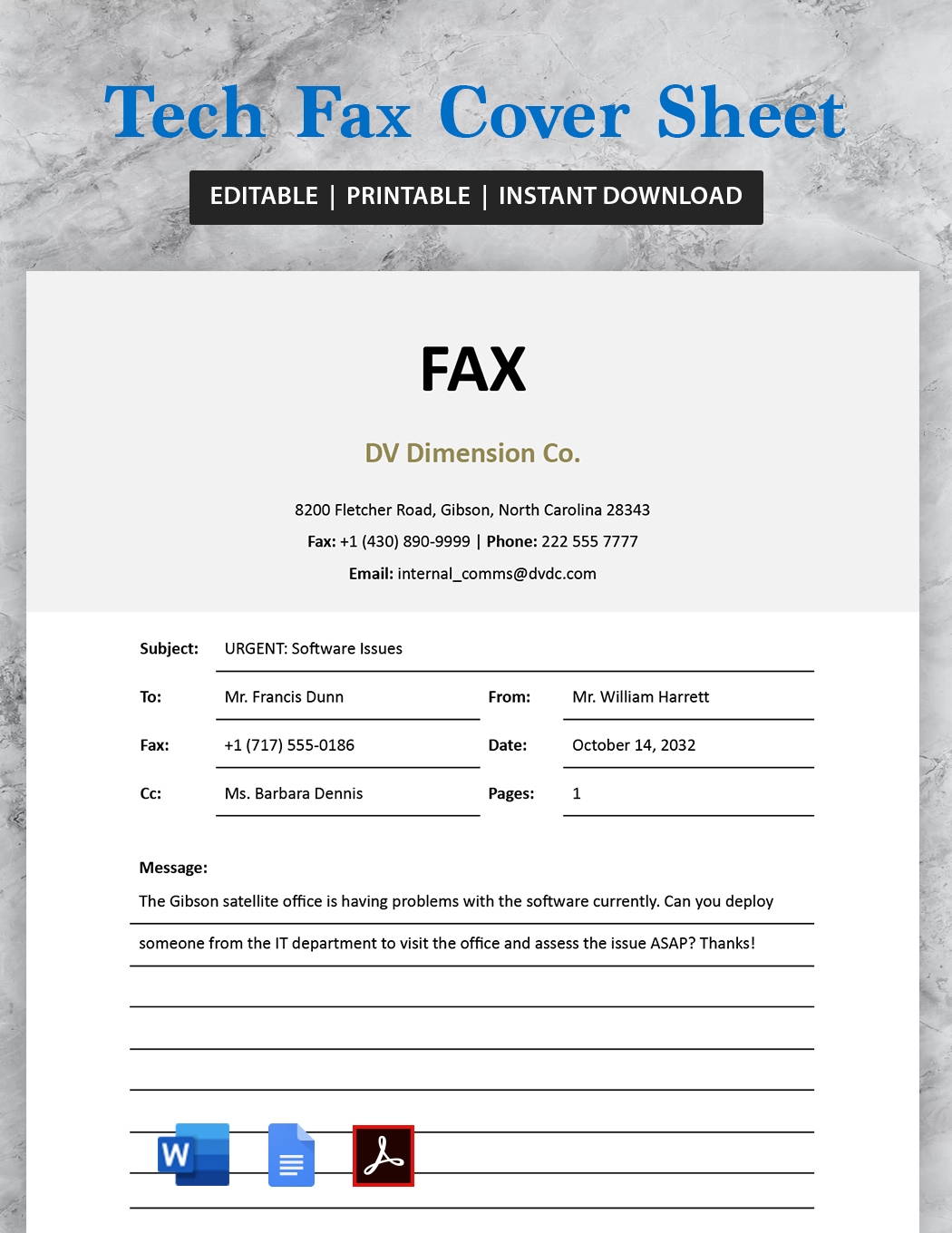 Tech Fax Cover Sheet Template In Google Docs Word PDF Pages Download Template