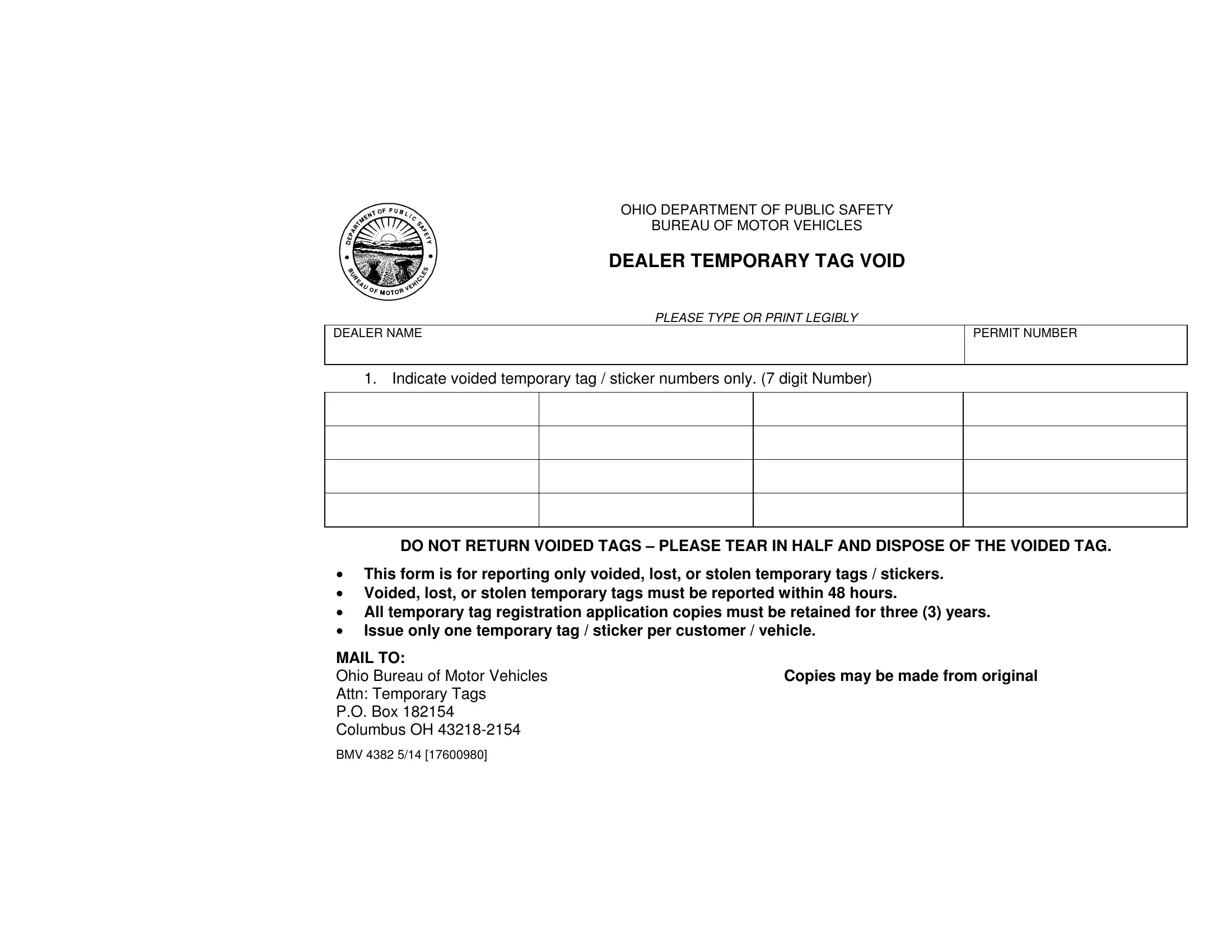 Printable Blank Oklahoma Temporary Tag Template
