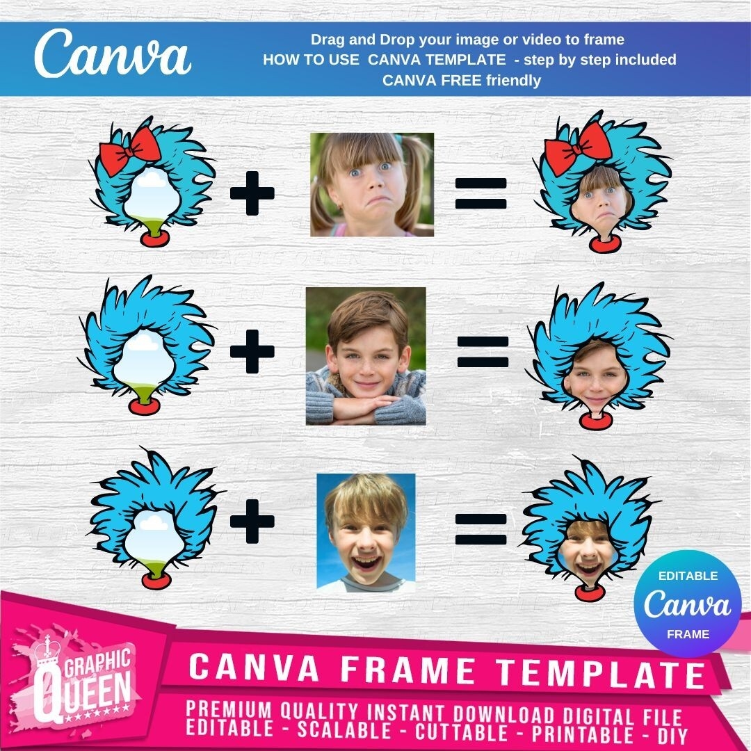 Thing 1 Thing 2 Little Miss Frame Canva Drag Drop Portrait Template Dr Seuss EBay