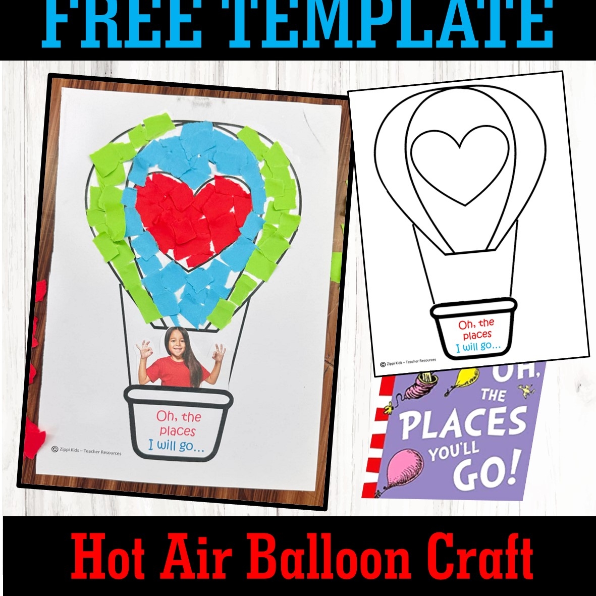 Torn Paper Hot Air Balloon Craft For Read Across America Week Free Template Zippi Kids