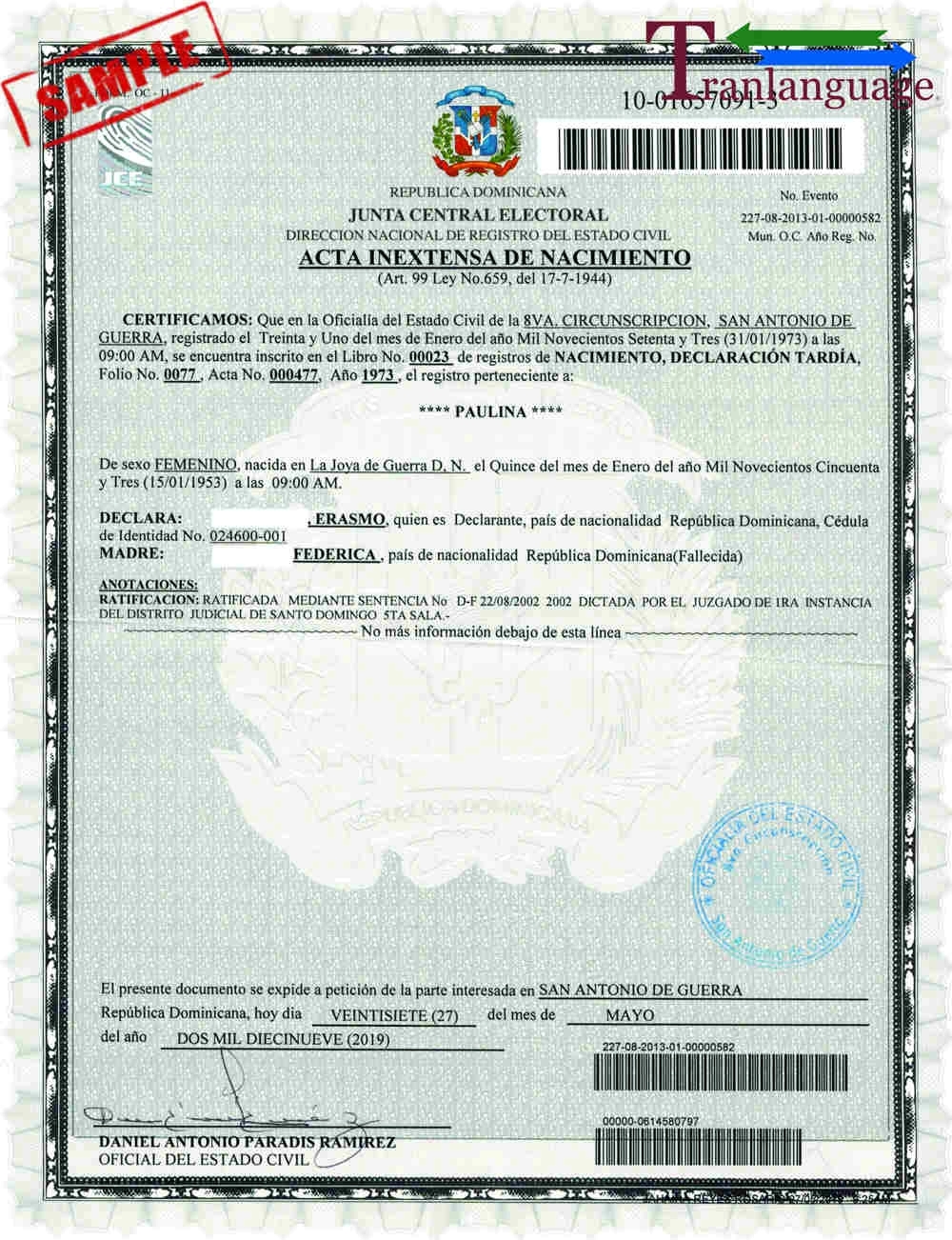 Translation Of Birth Certificate Dominican Republic I Tranlanguage Certified Translations