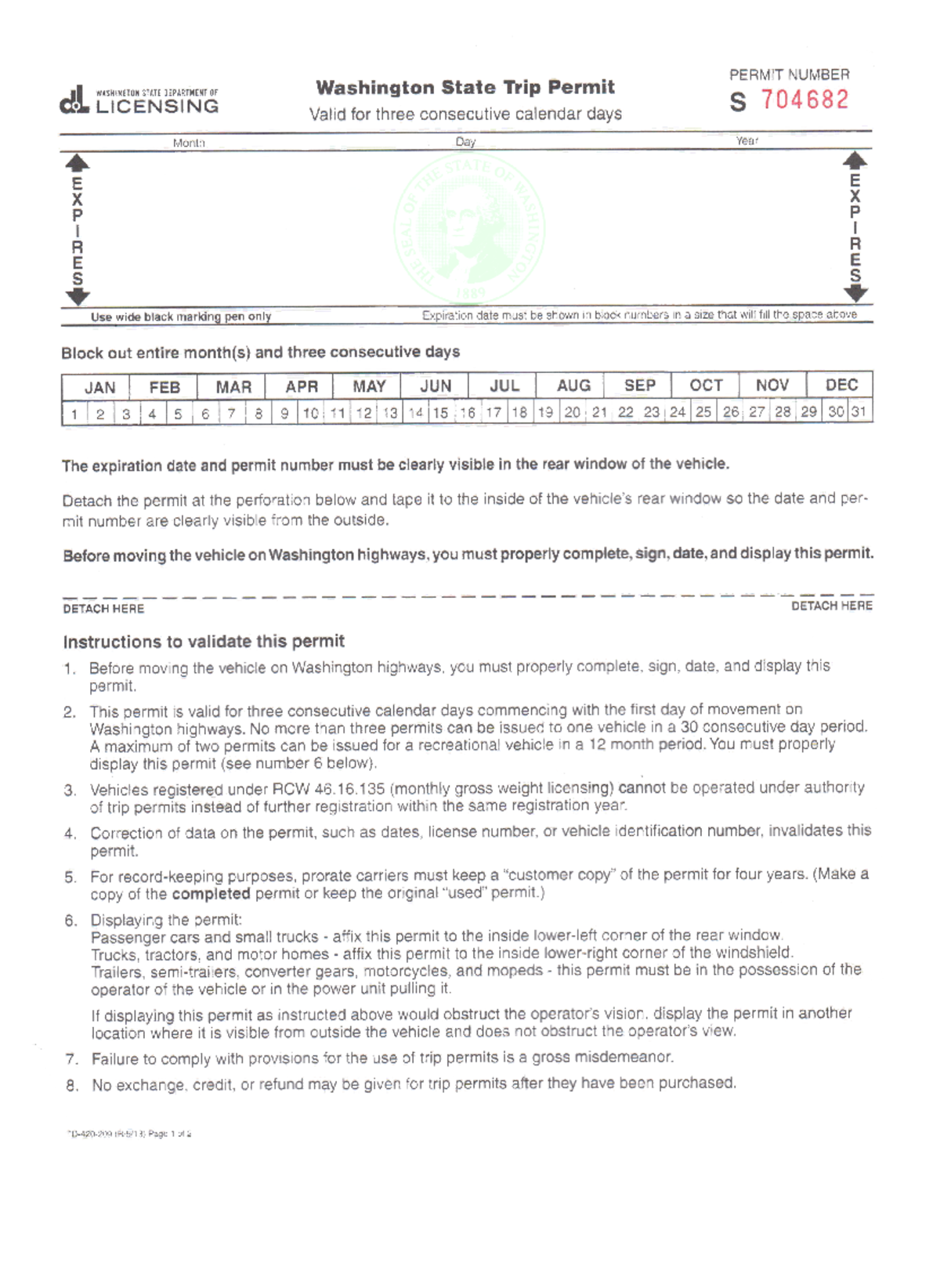 TRIP Permit Template Final Copypsd 2 PERMIT NUMBER WASHINGTON STATE DEPARTMENT OF Washington State Studocu