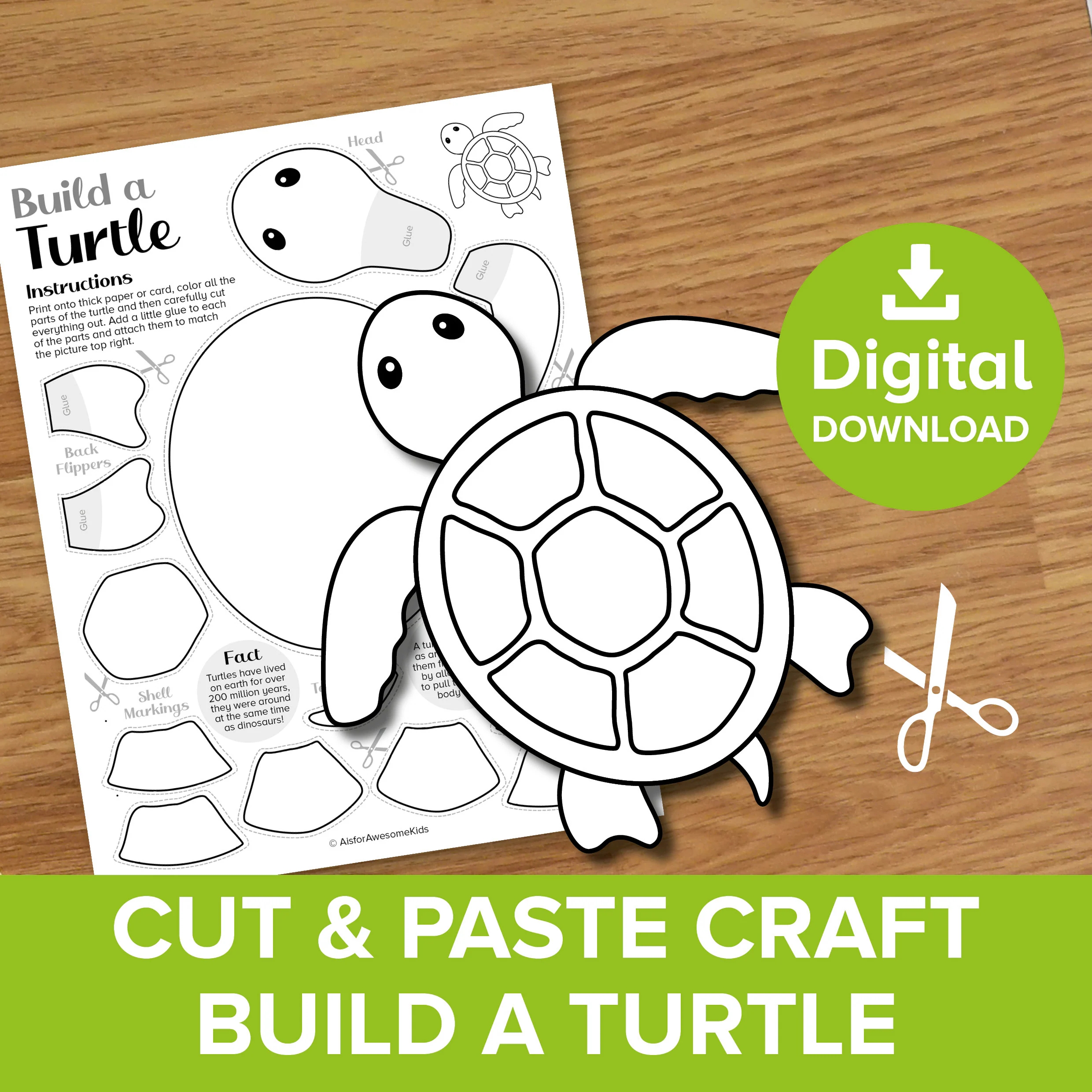 Turtle Cut U0026 Paste Craft Printable Spring Color And Build Art Kit Ocean Animals Puppet Model Underwater Sea Creatures Activity Template Etsy