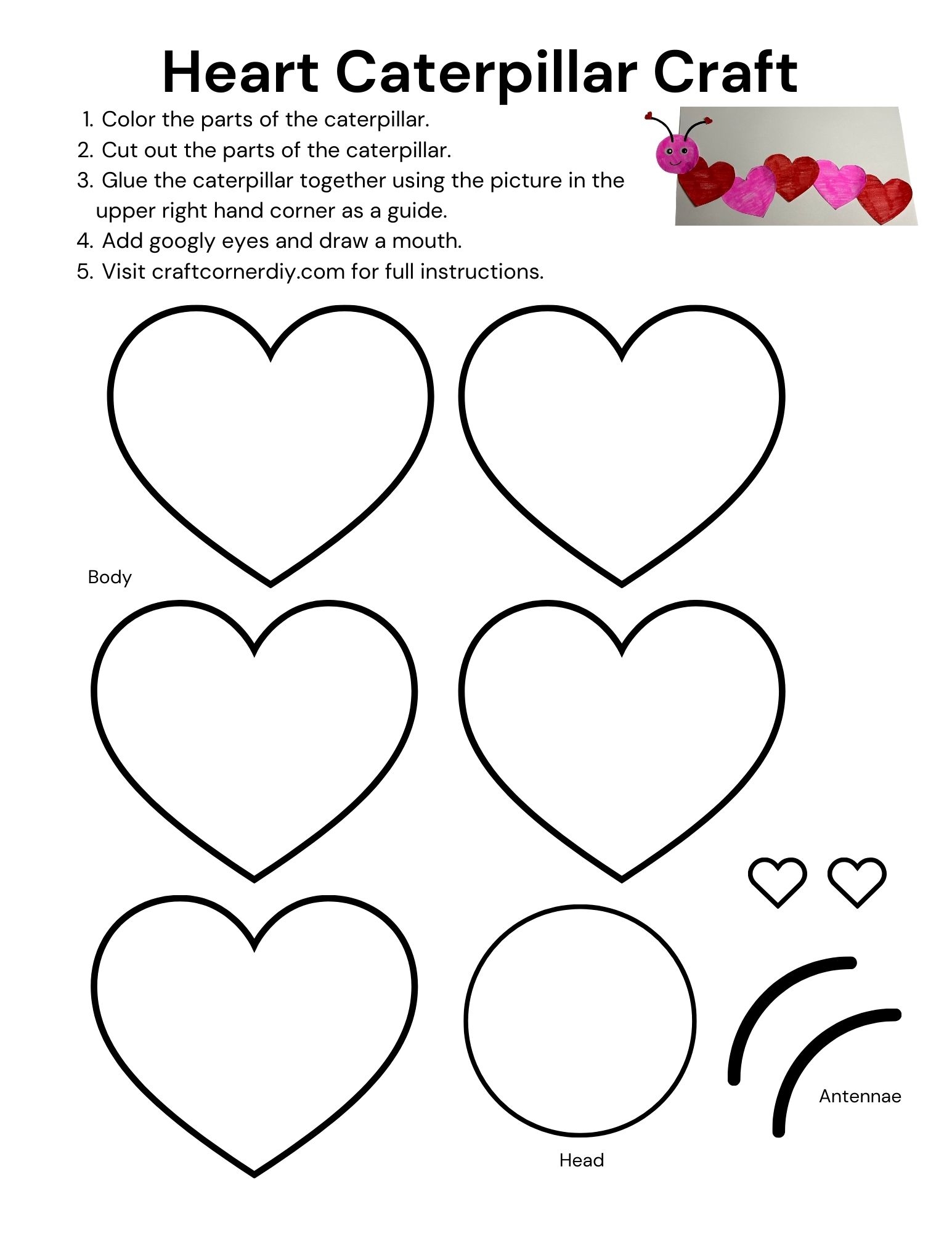 Valentine s Day Heart Caterpillar Craft Free Printable Craft Corner DIY