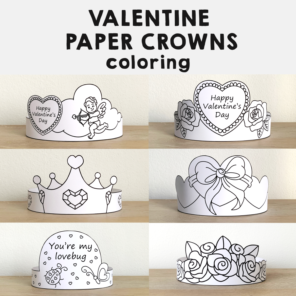 Valentine s Day Paper Hats Crowns Printable Paper Coloring Craft Activity Made By Teachers