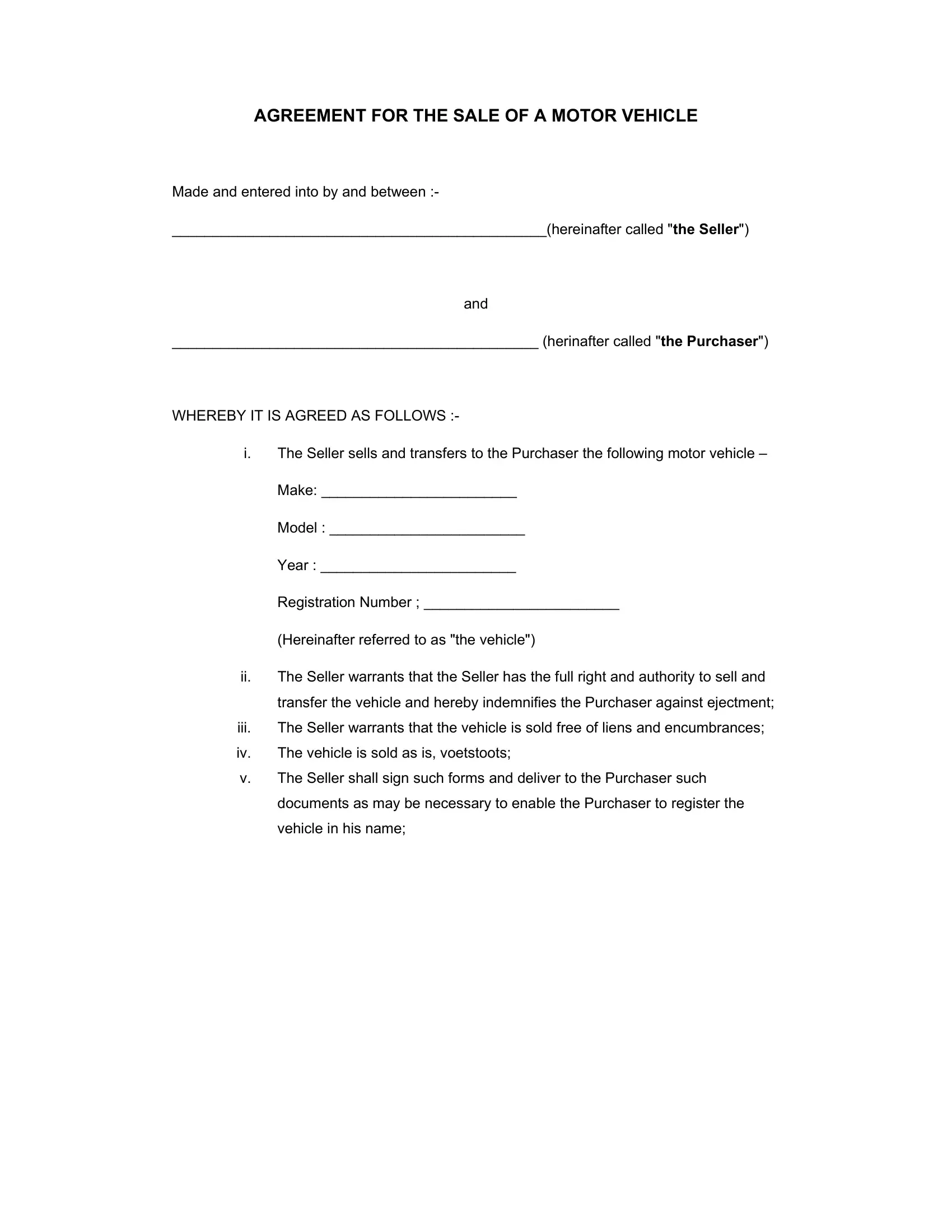 Vehicle Sale Agreement Form Fill Out Printable PDF Forms Online