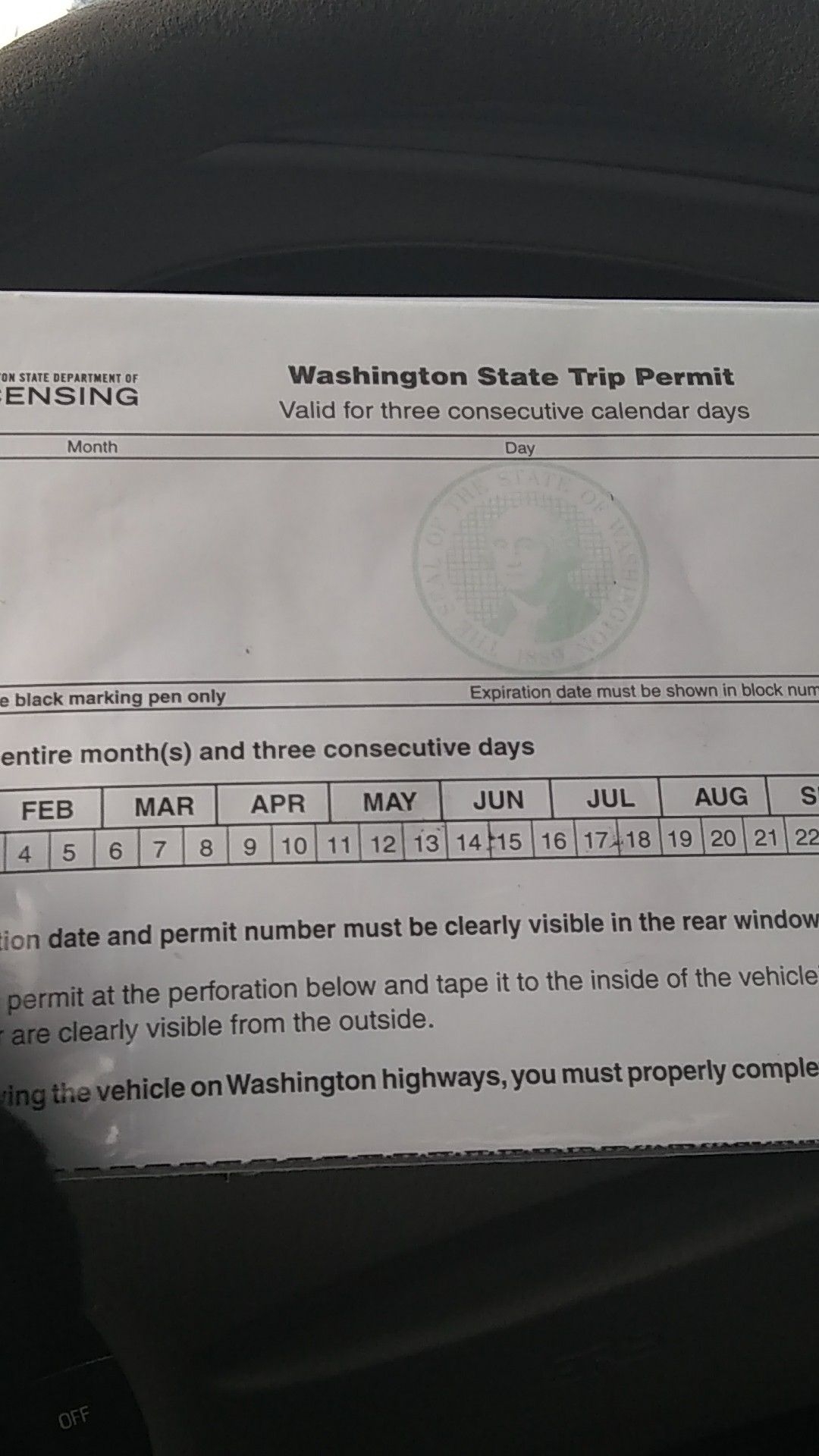 Washington State Trip Permit For Sale In Portland OR OfferUp