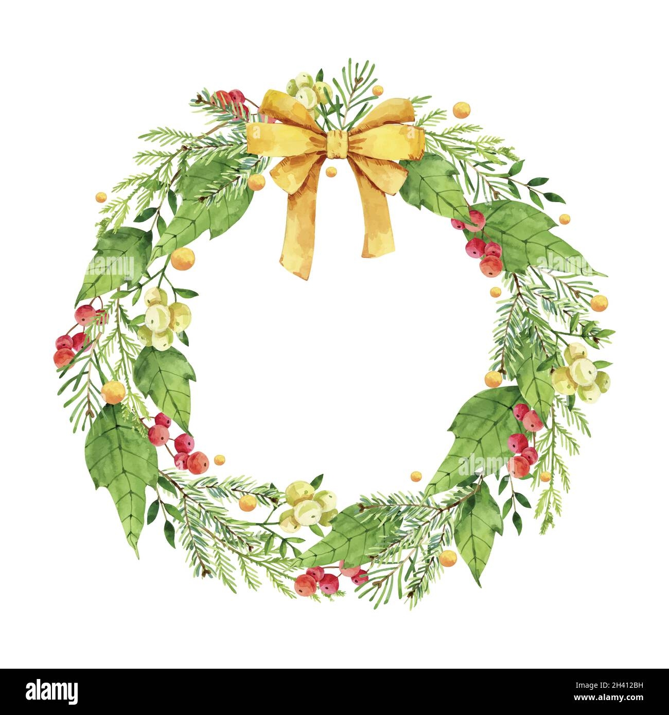 Watercolor Christmas Wreath Template Vector Design Illustration Stock Vector Image Art Alamy