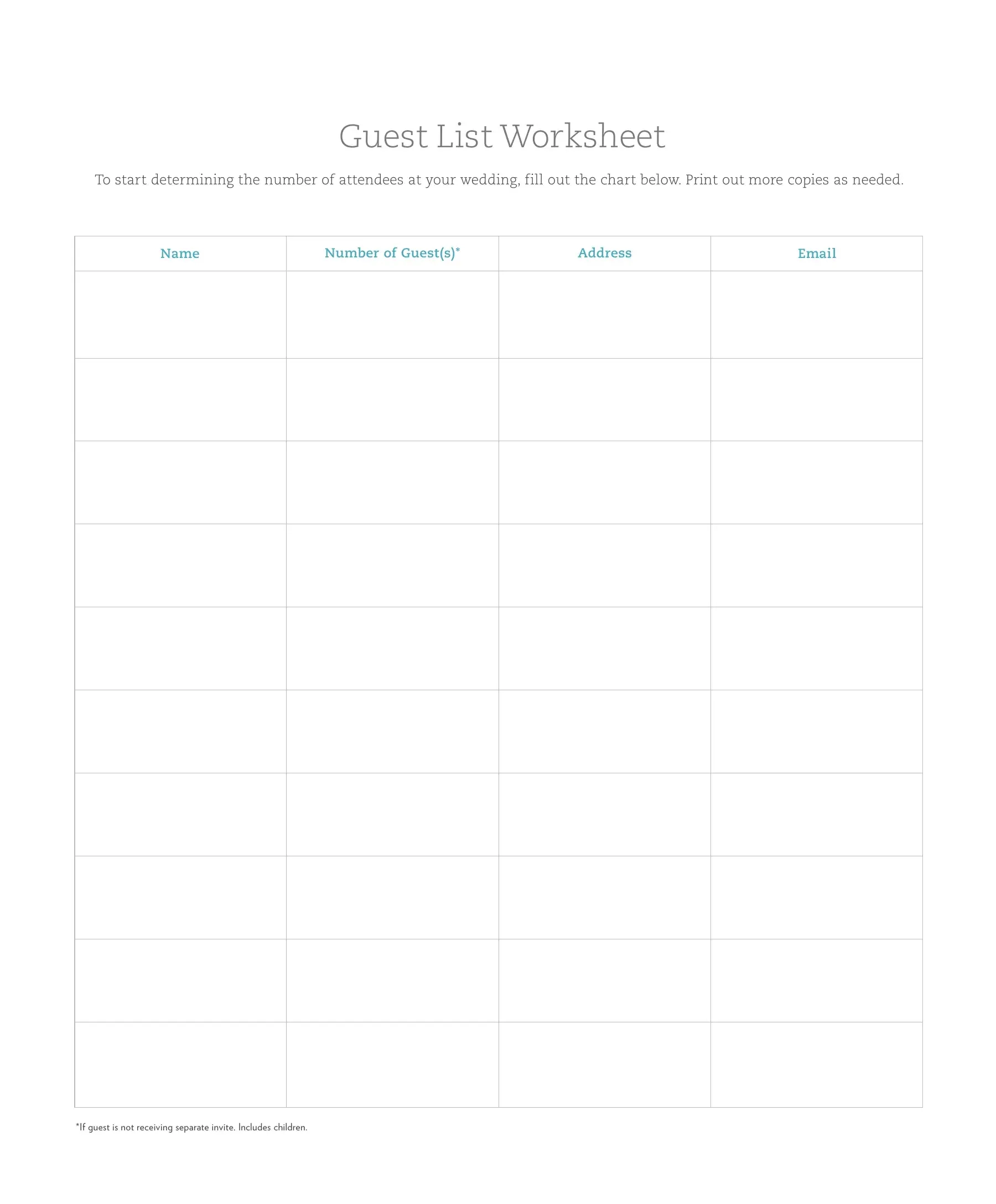 Printable Wedding Guest List Template