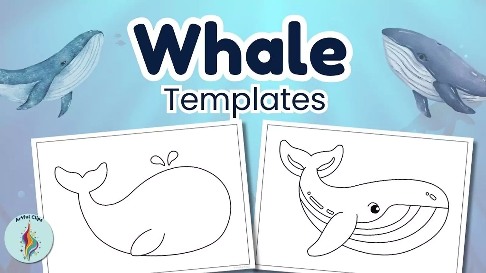 Whale Craft Template Set Printable Black And White Outlines