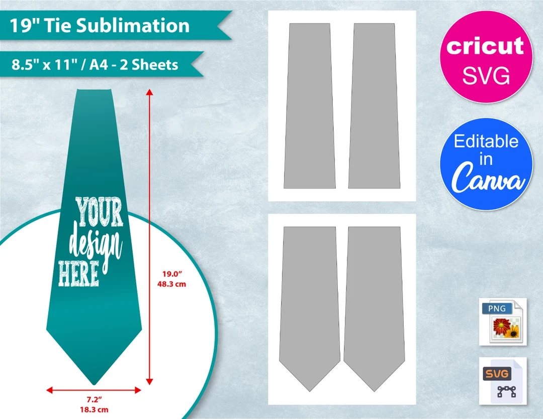 19 Inch Tie Blank Template 19 Tie Sublimation Template SVG PNG Cricut Canva 8 5 X 11 A4 Printable DIY Editable Template Etsy